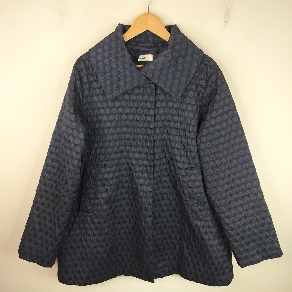 Jane Post Textured Dot Jacket Womens Large Water Resistant Snap Front Chic